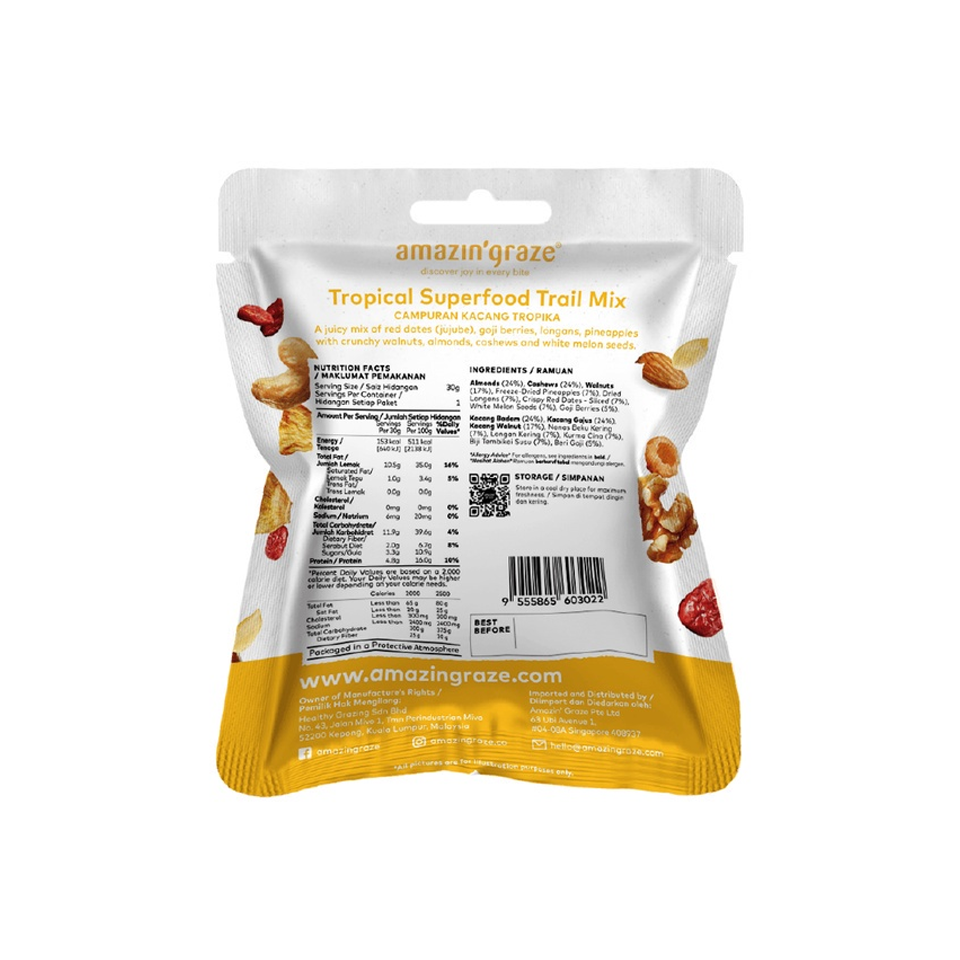 
            
                Load image into Gallery viewer, Amazin Graze - Tropical Superfood Trail Mix (30g) (100/carton)
            
        