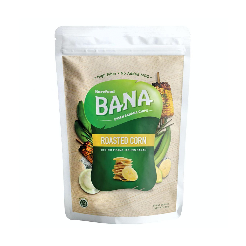 Barefood - Roasted Corn Flavoured Banana Chips (50g) - Front Side
