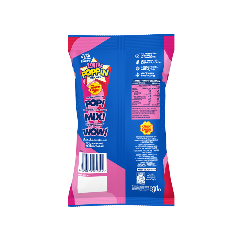 Chupa Chups - Lolly Poppin Strawberry and Cream Flavour Popcorn (100g)