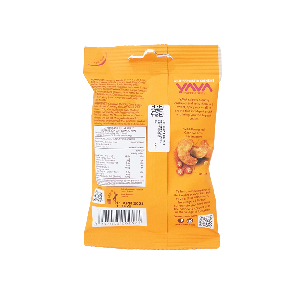 Yava - Wild Harvested Cashews Sweet and Spicy (35g) (40/carton)