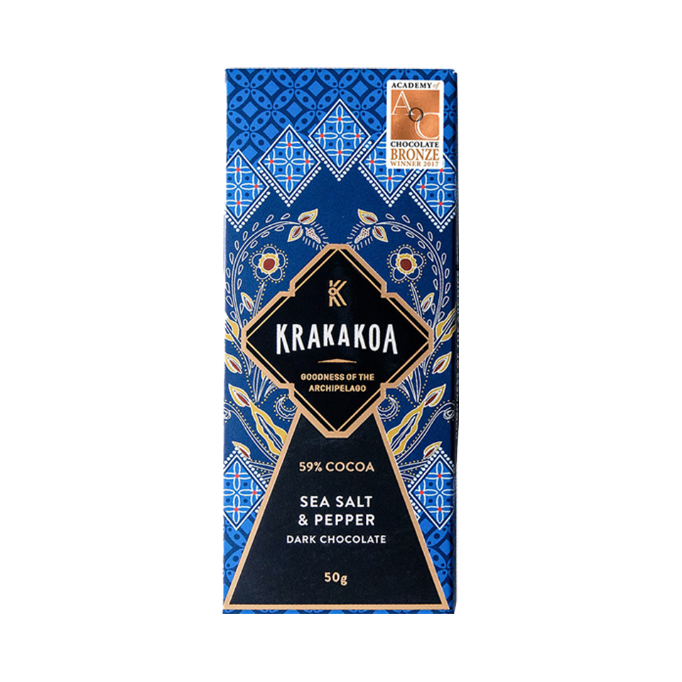 Krakakoa - Sea Salt Pepper Flavoured Dark Chocolate (50g) - Front Side