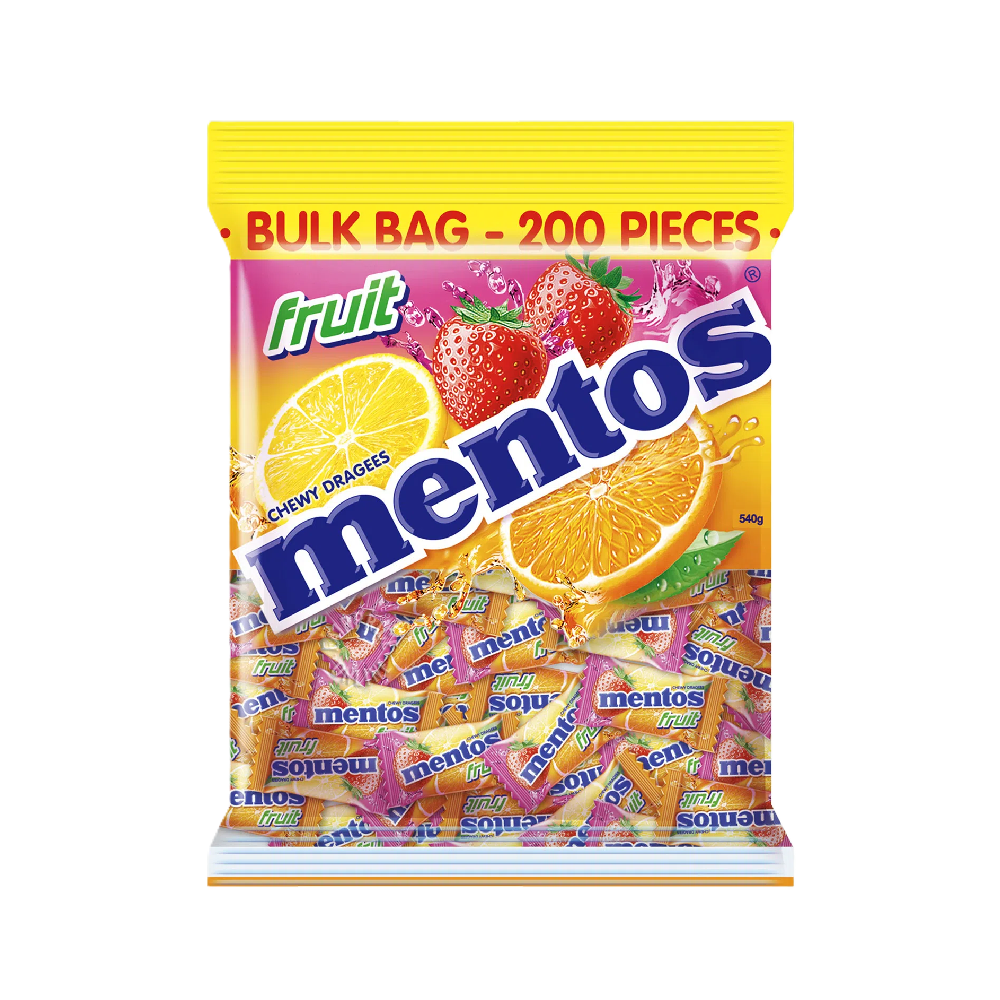 Mentos - Chewy Dragees Fruit Transparent Bag (540g) (12/carton)