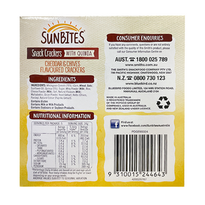 Sunbites - Cheddar And Chives Quinoa Snack Crackers (5/pack) (120g) - Back Side