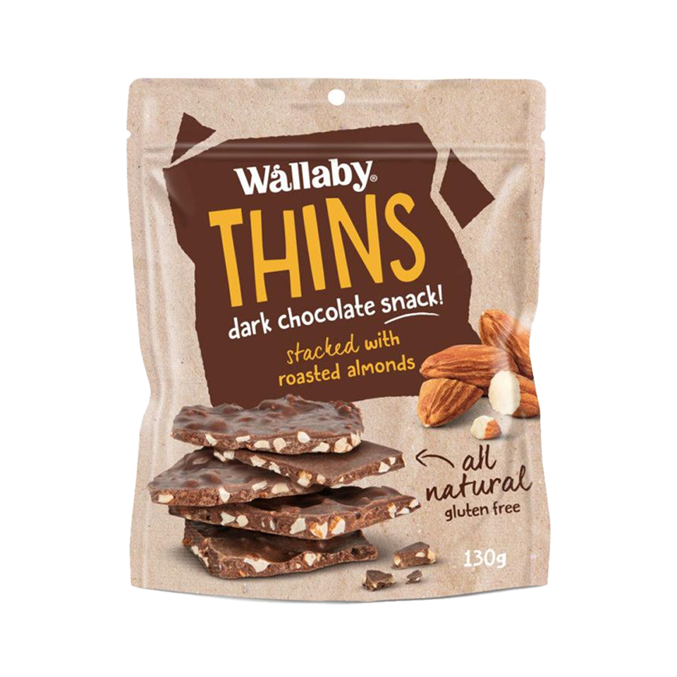 Wallaby Thins - Dark Chocolate Almond Thins (130g) - Front Side