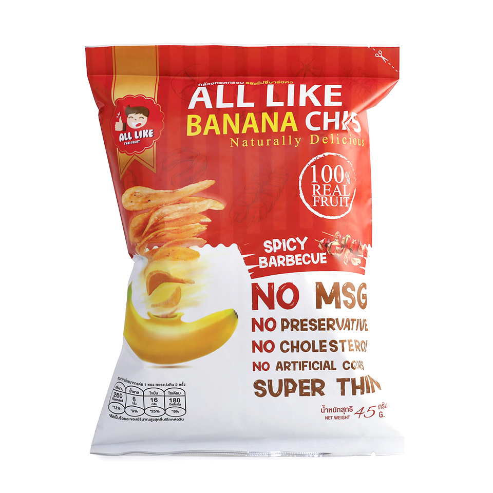 All Like - Spicy BBQ Banana Chips (45g) - Front Side