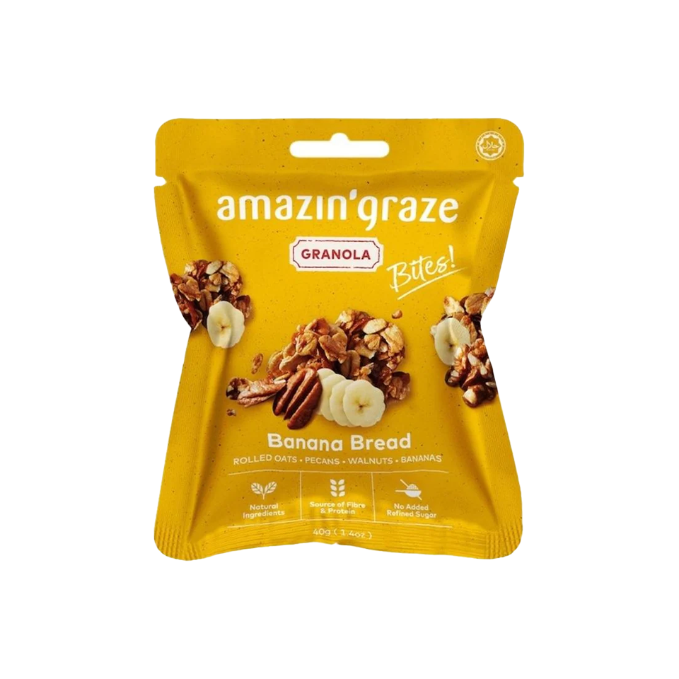 
            
                Load image into Gallery viewer, Amazin Graze - Banana Bread Granola Bites (40g) - Front Side
            
        