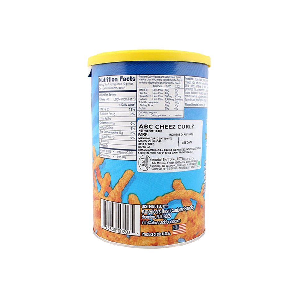 Americas Best Canister Snacks - Cheese Curlz (120g) - Back Side