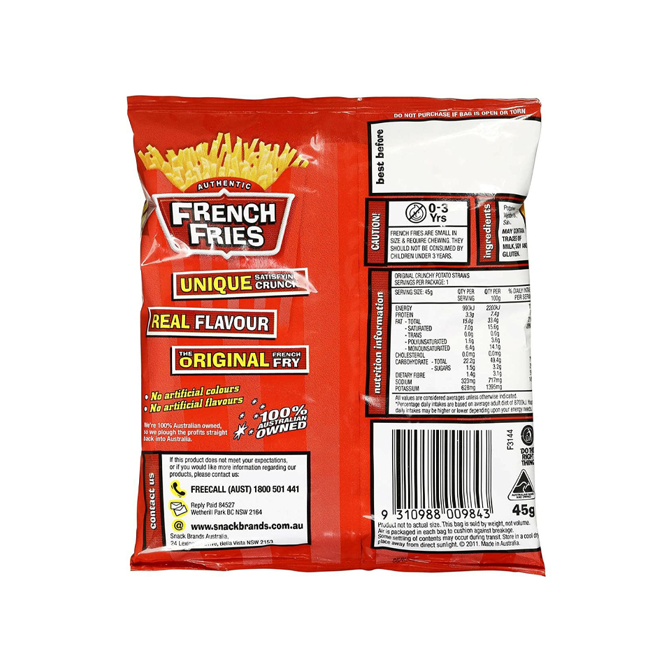 Authentic French Fries - Potato Straws (45g) - Back Side