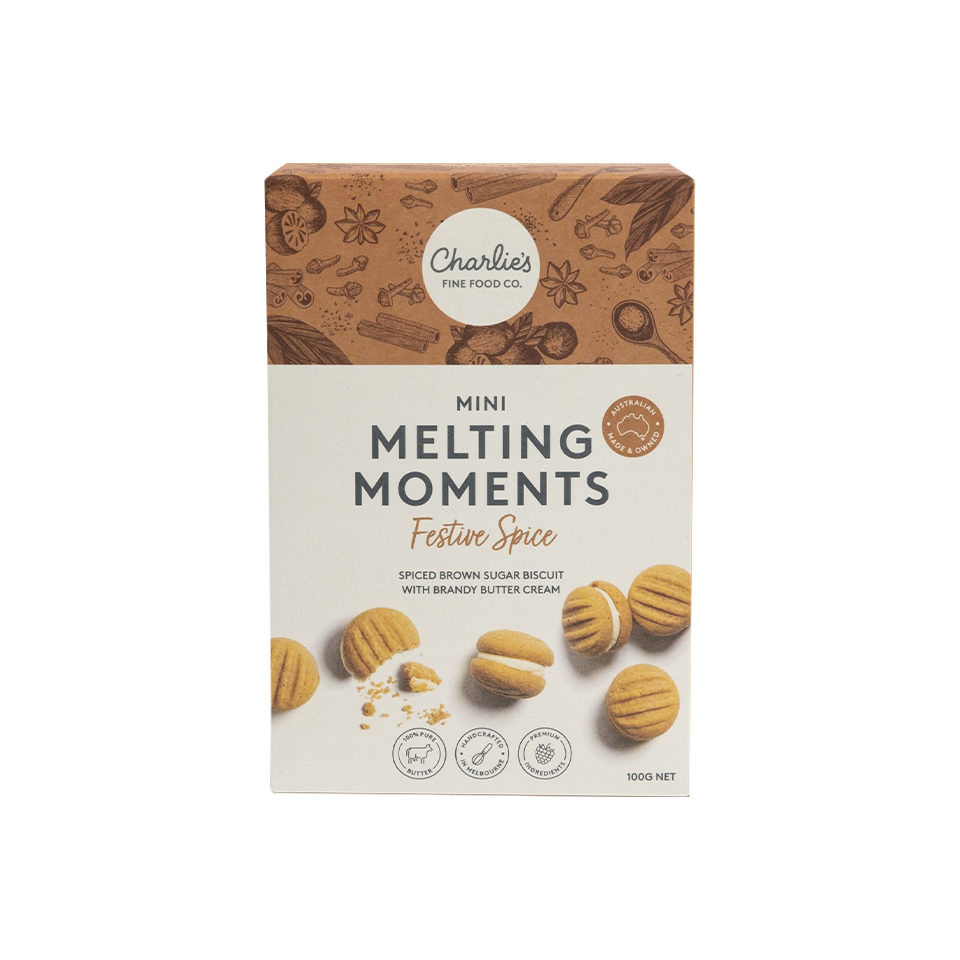 Charlies Fine Food Co - Festive Spice Melting Moments (100g) - Front Side