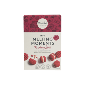 Charlies Fine Food Co - Raspberry White Chocolate Melting Moments (100g) - Front Side