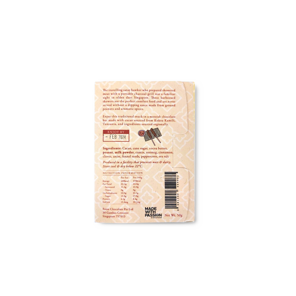 
            
                Load image into Gallery viewer, Fossa Chocolate - Satay Sauce 48% Milk Chocolate (50g)
            
        