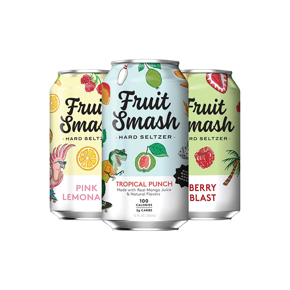 Fruit Smash - Berry Blast, Pink Lemonade, Tropical Punch Hard Seltzer (355ml) - Front Side
