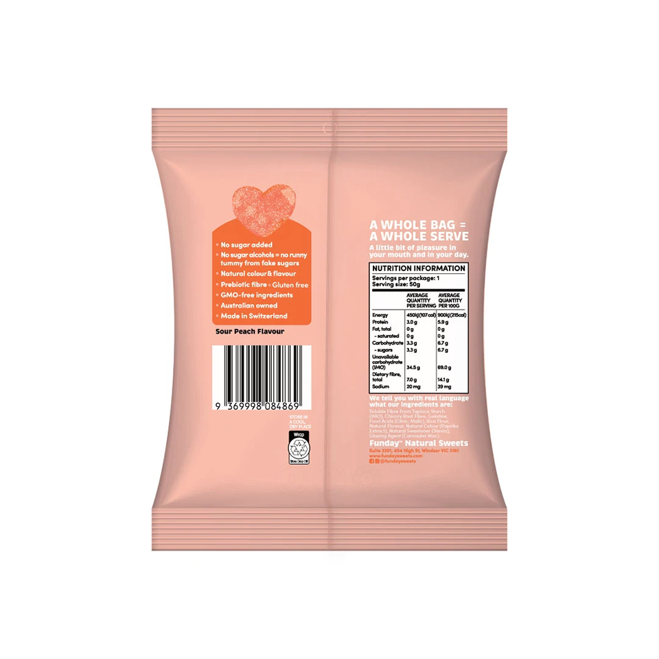 Funday - Sour Peach Flavoured Hearts (50g) - Back Side