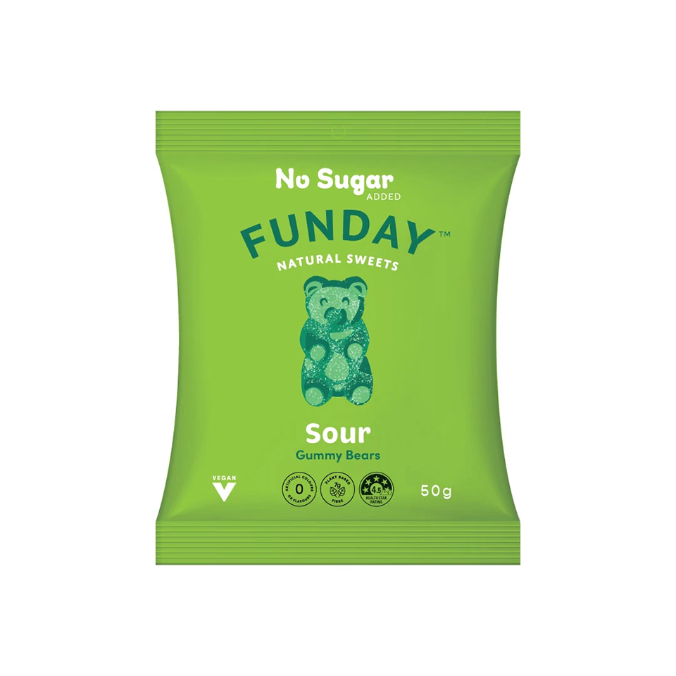 Funday - Sour Vegan Gummy Bears (50g) - Front Side