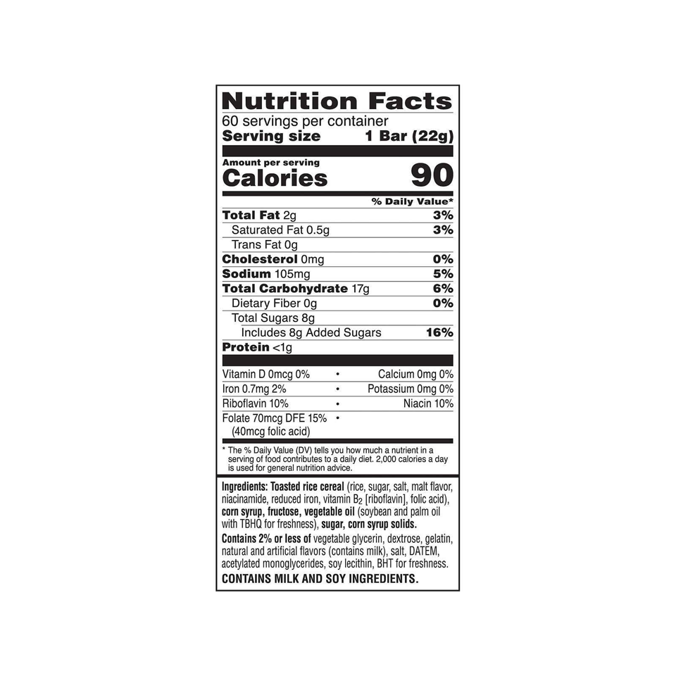 Kelloggs - Rice Krispies Bars (6/pack) (120g) - Nutritional Information