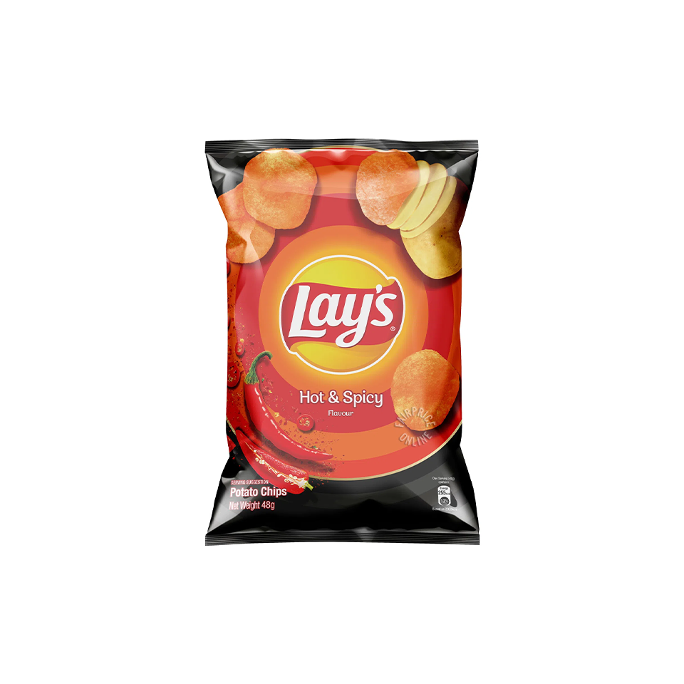 
            
                Load image into Gallery viewer, Lays - Hot &amp;amp; Spicy Flavour Chips (48g) - Front Side
            
        