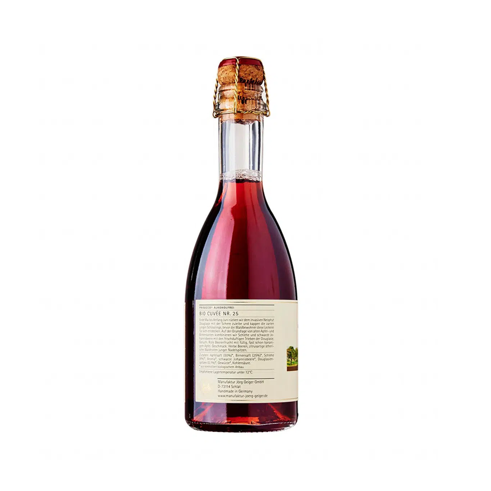 Prisecco - Cuvee 25 Pear And Hawrthorn Non Alcoholic Sparkling Red Wine (375ml) - Back Side