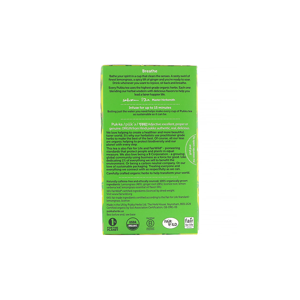 Pukka - Organic Lemongrass & Ginger Tea (20/pack) (36g) - Product Information