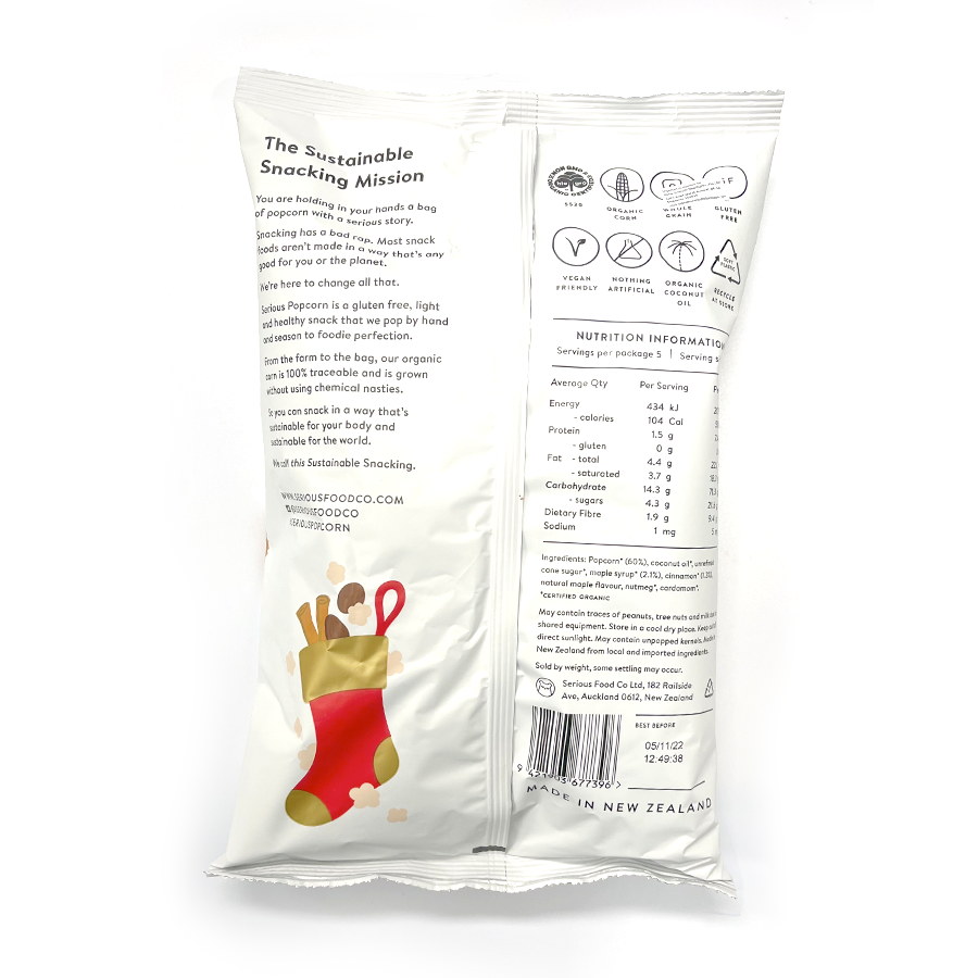 Serious - Limited Edition Maple Syrup And Cinnamon Popcorn (100g) - Back Side